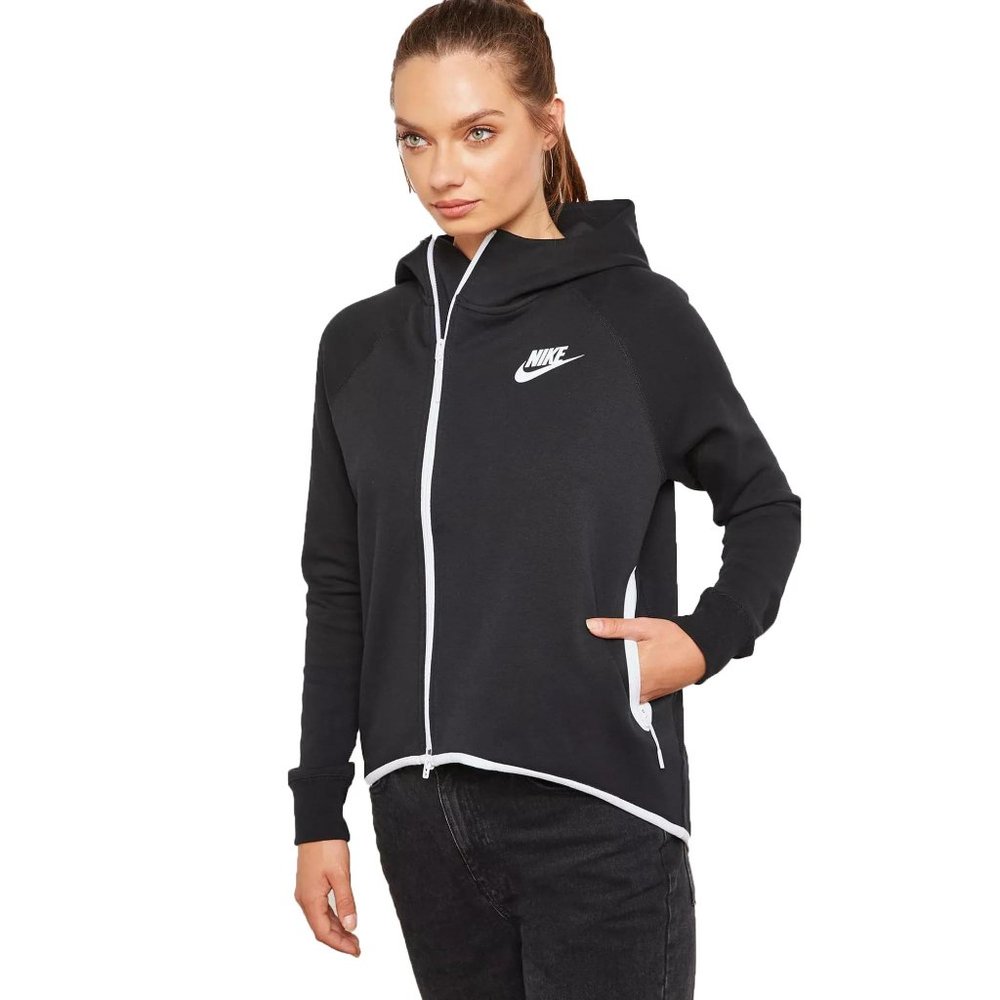 Black & White Tech Fleece Cape Full-Zip Hoodie